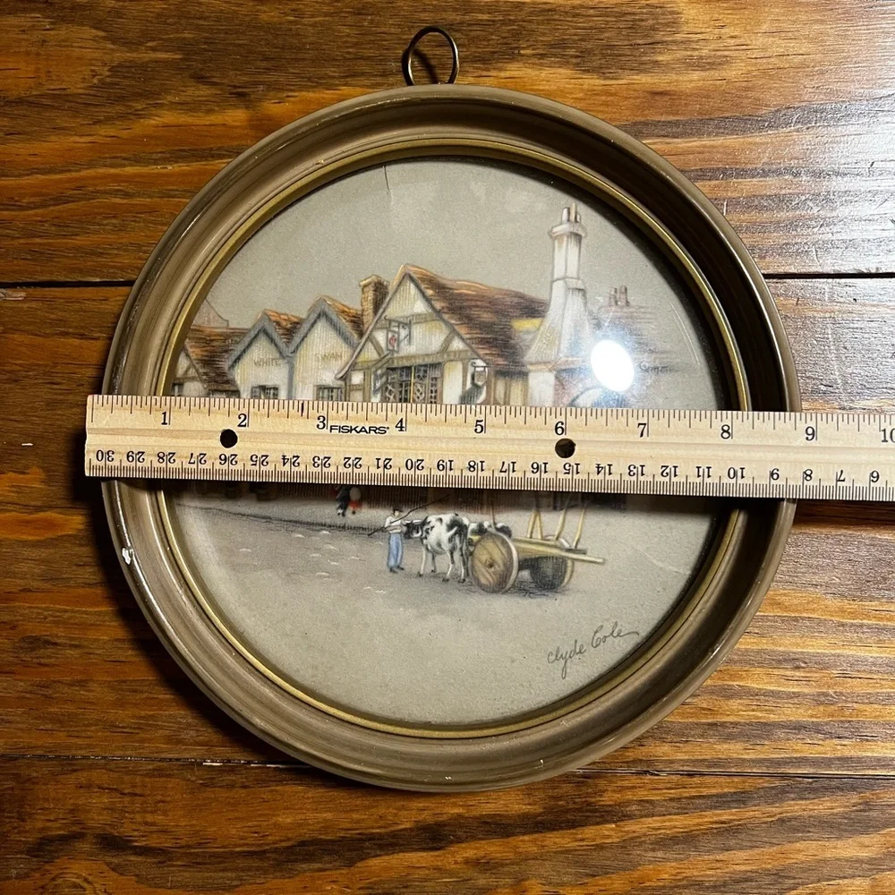 Vintage Round Wall Art with Village Scene - Picture 5 of 5